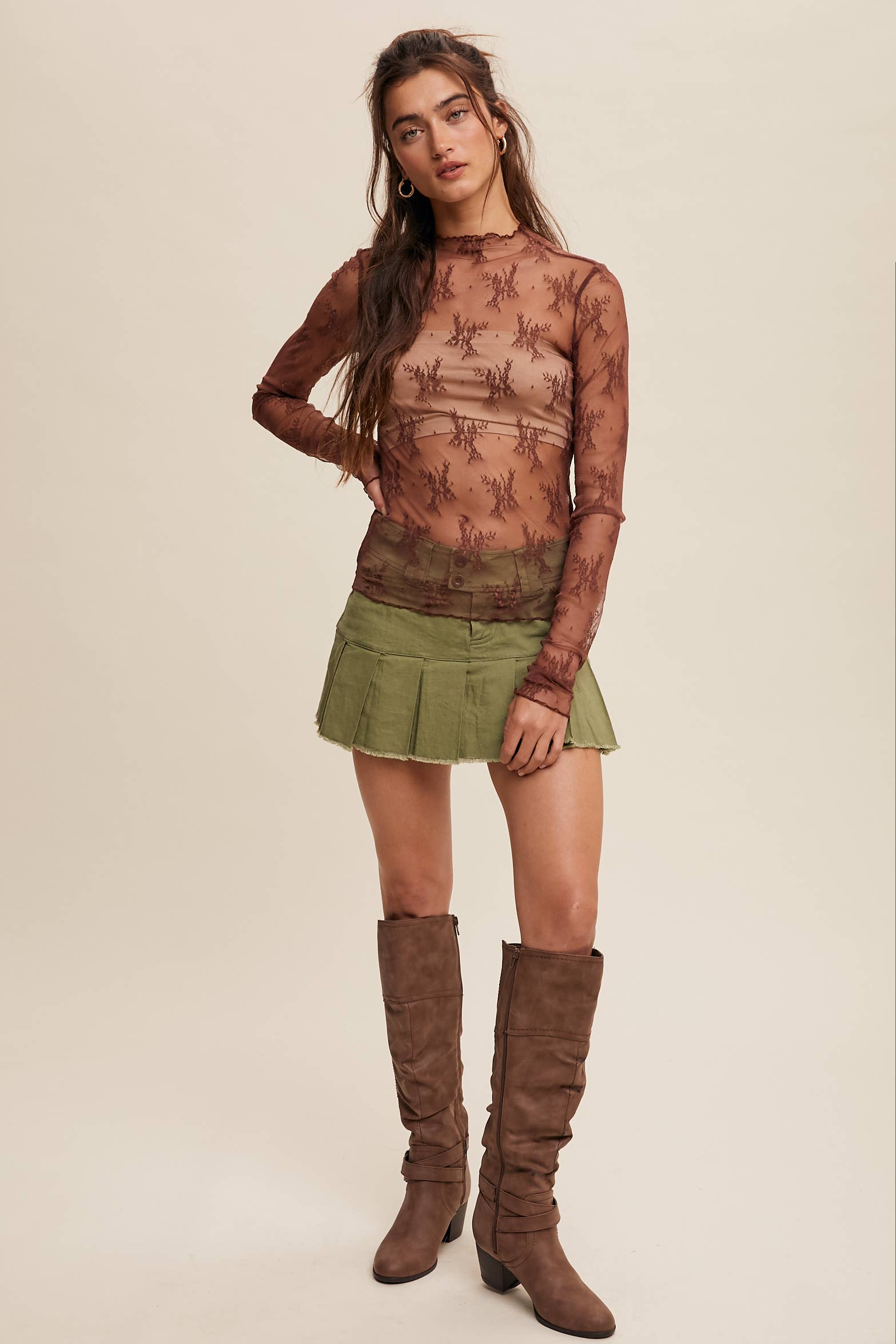 Listicle - Wholesale Blouse - Women's - Sheer Lace Long-Sleeve Top38