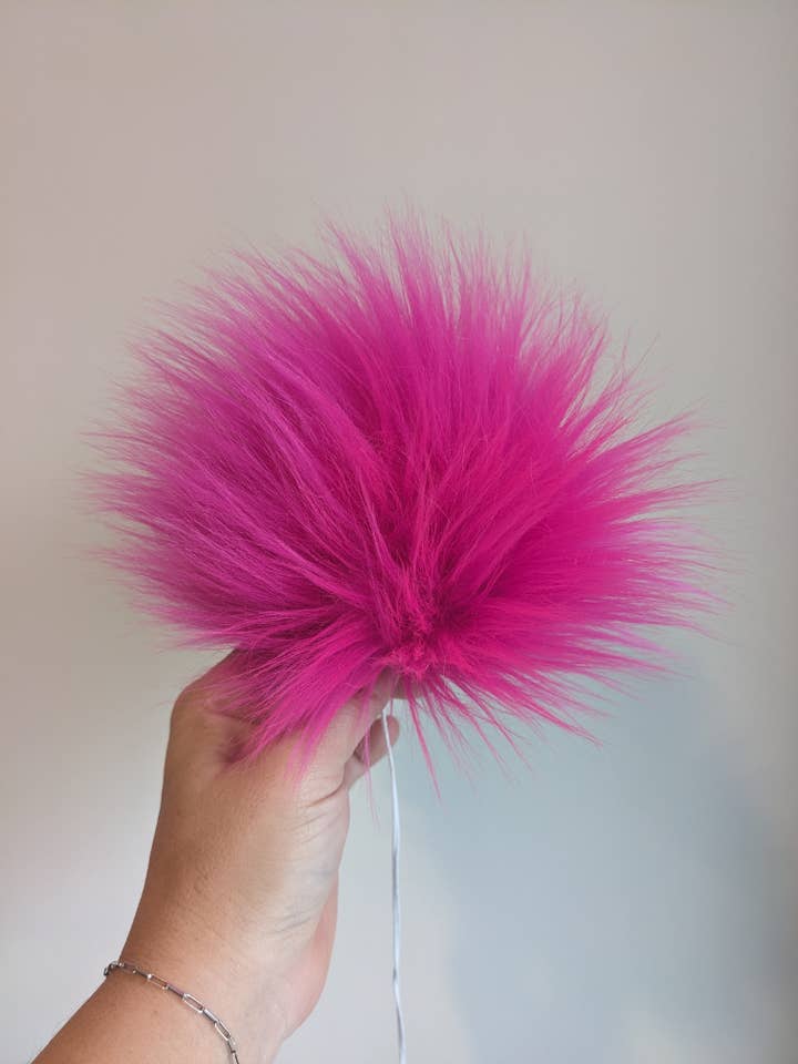 7" Detachable Faux Fur Pom Pom - Hot Pink for wholesale by CountryStixCo