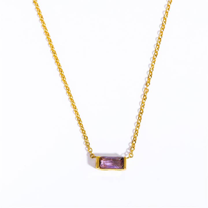 Perimade & Co. LLC - Wholesale Pendant/Charm Necklace - Rectangle Birthstone Charm Gold Necklace in Stainless Steel1