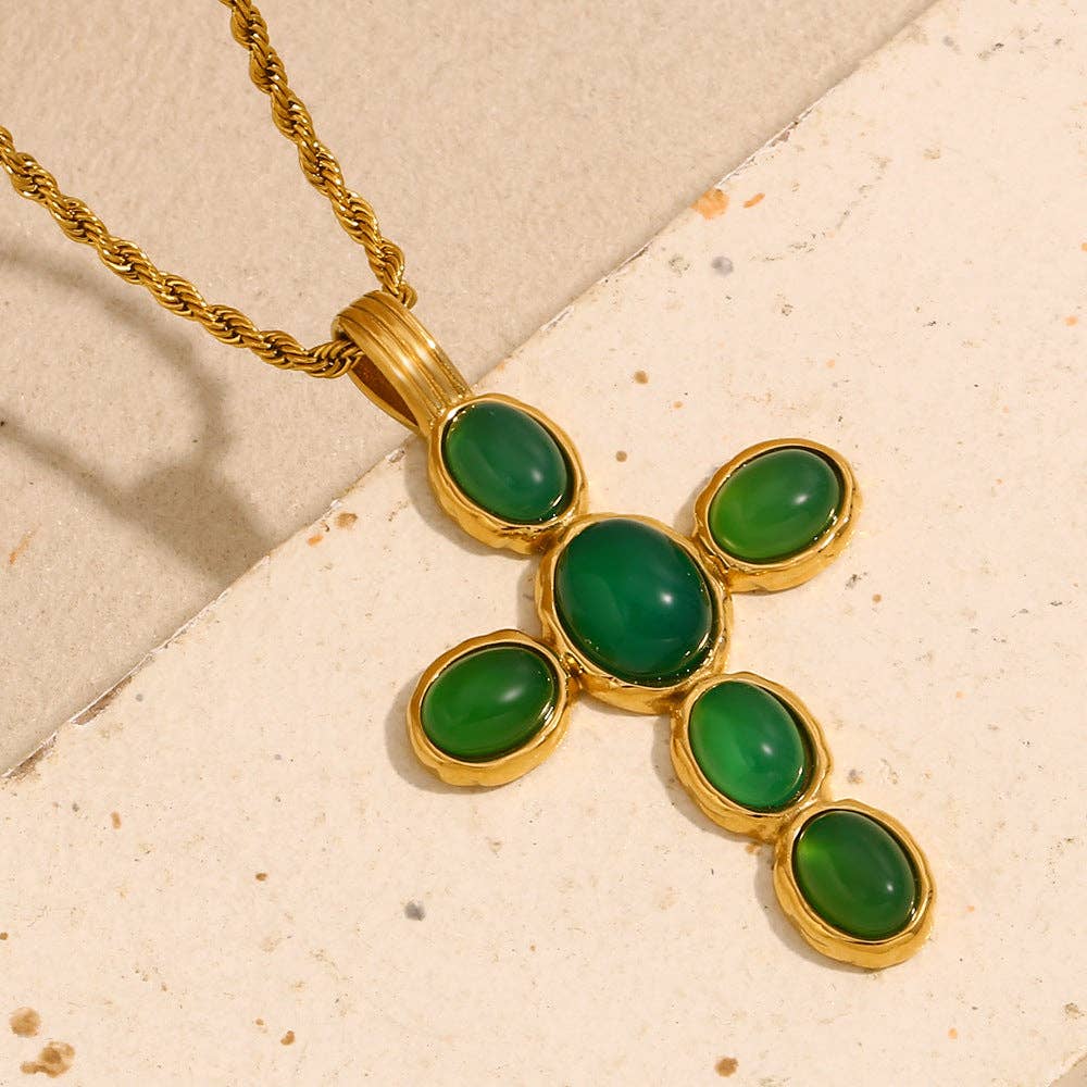 Revelari - Wholesale Pendant/Charm Necklace - 18K Gold Plated Steel Cross Necklace with Gemstones0