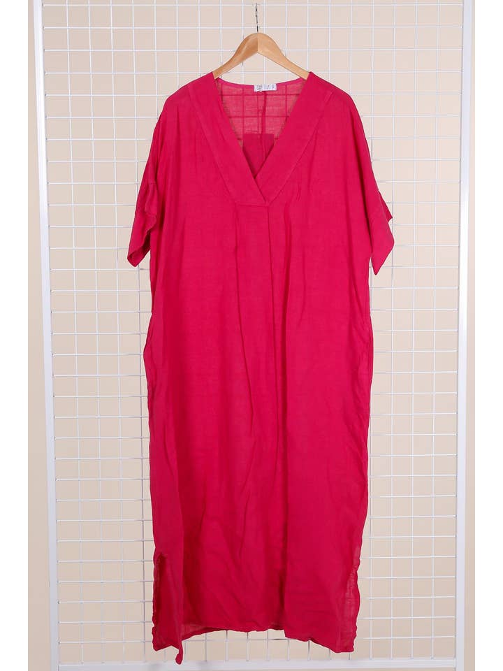 la maison des fibres naturelles - Wholesale Dress - Women's - Long dress v-neck 62733 100% linen23