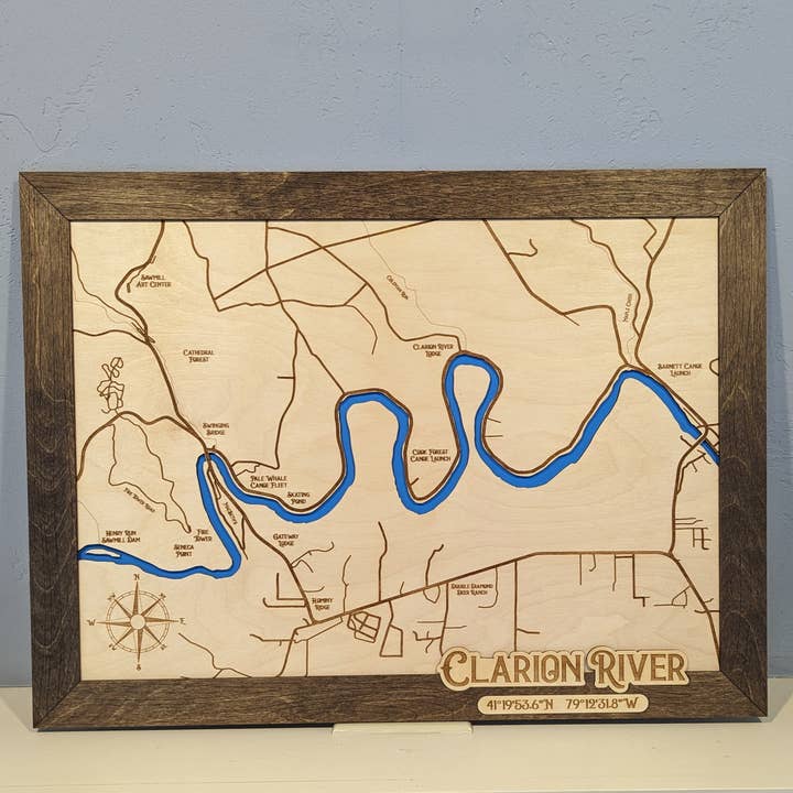 Clarion River Map, Cook Forest State Park for wholesale by Black River Arts