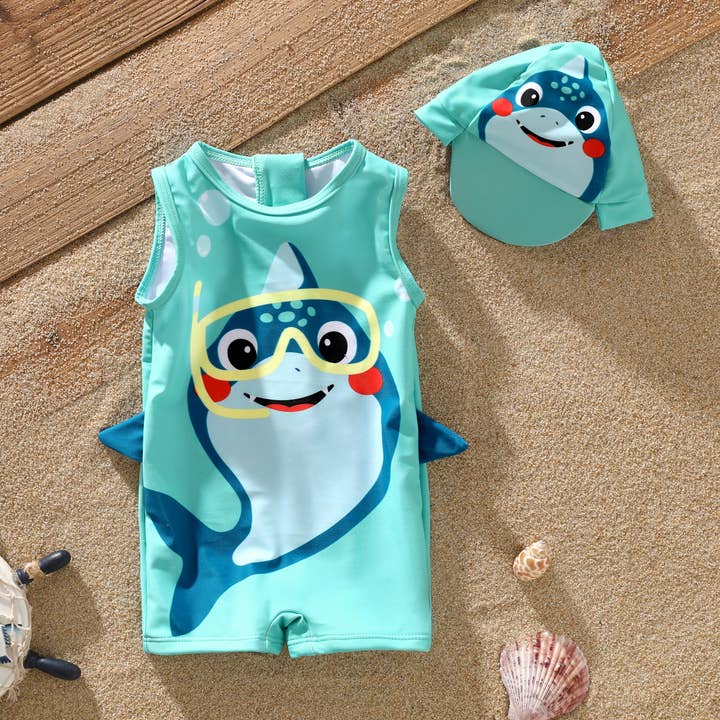2pcs Baby Boy 3D Hyper-Tactile Marine Animals Print Swimwear for wholesale by PatPat