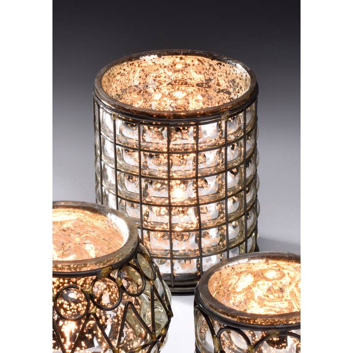 Namaste - Wholesale Candle Holder - Large Iron Votive Holder With Blown Glass