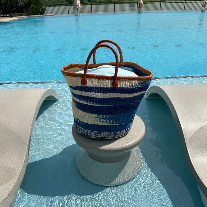 The African Home Goods - Wholesale Beach Bag - Mifuko Kiondo Kenya Bag - Blue Cloud