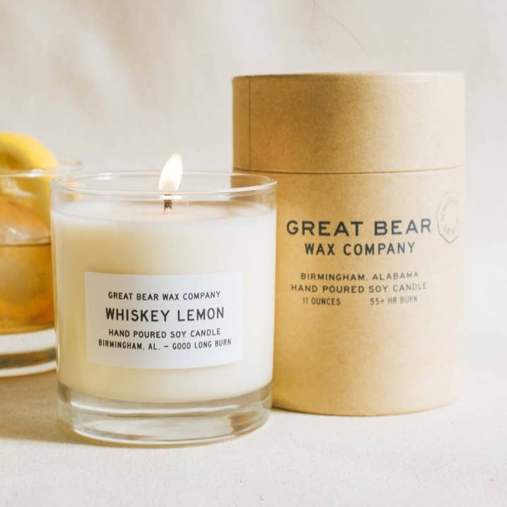 Whiskey Lemon Candle 11 oz for wholesale by Great Bear Wax Co.