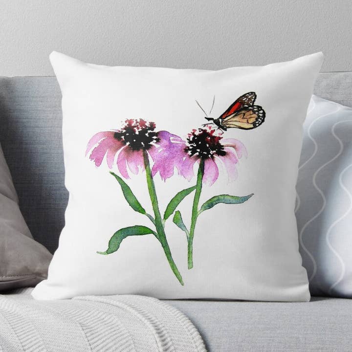 Housse de coussin décorative Monarch Butterfly Coneflower pour la vente par Brazen Design Studio
