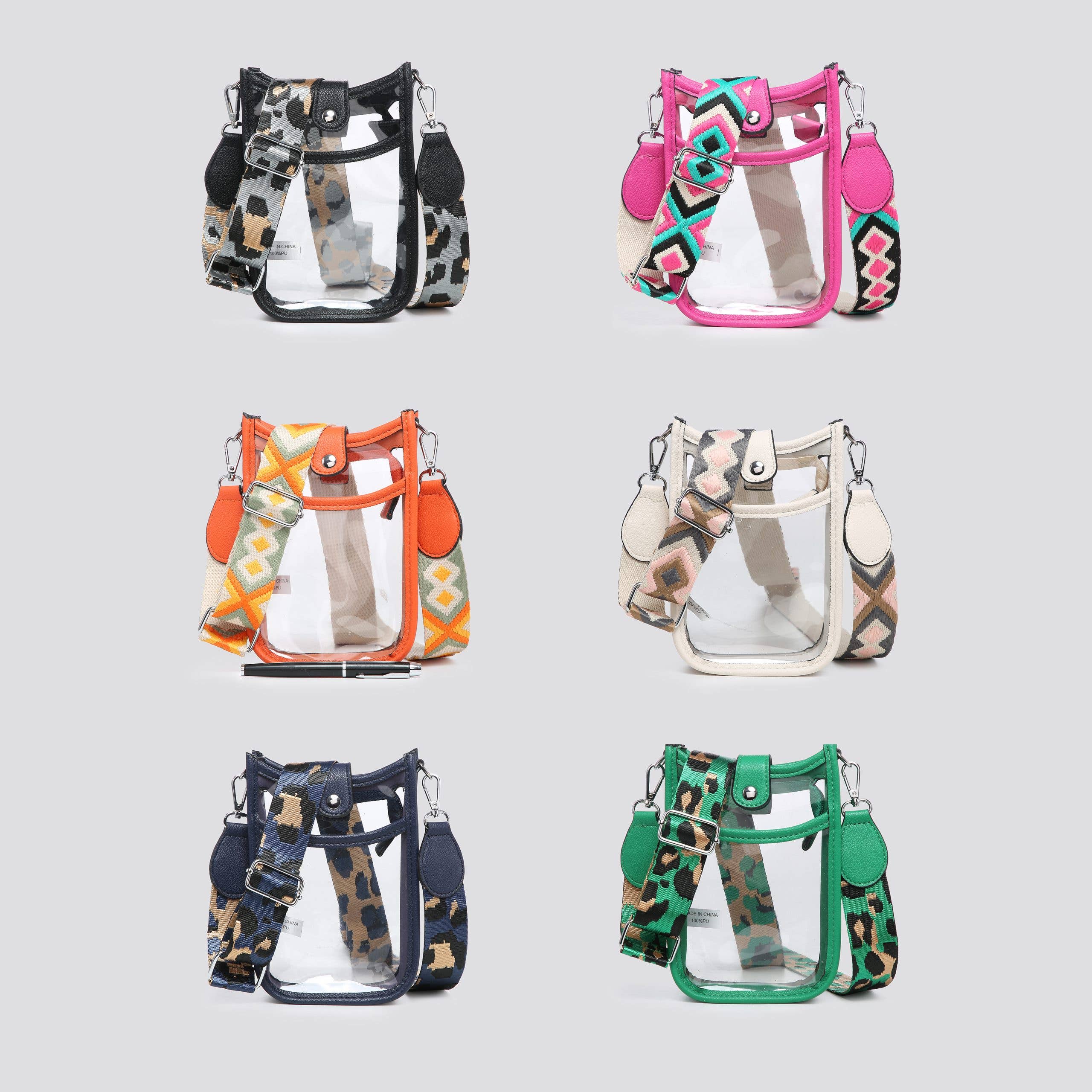 BEIGE BLACK FUCHSIA GREEN NAVY ORANGE JNY3204S2526 Transparent Plastic Mini Crossbody Bag for wholesale on Faire1