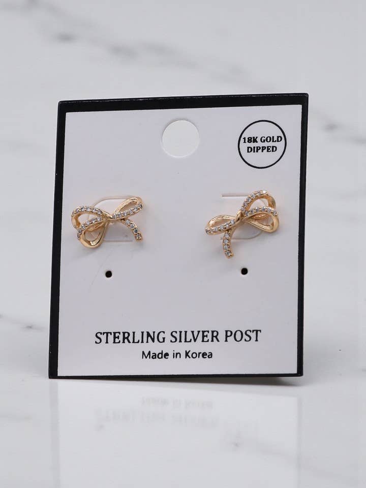Sterling Silver Rhinestone Bow Tie Earrings for wholesale by Mint & Shine