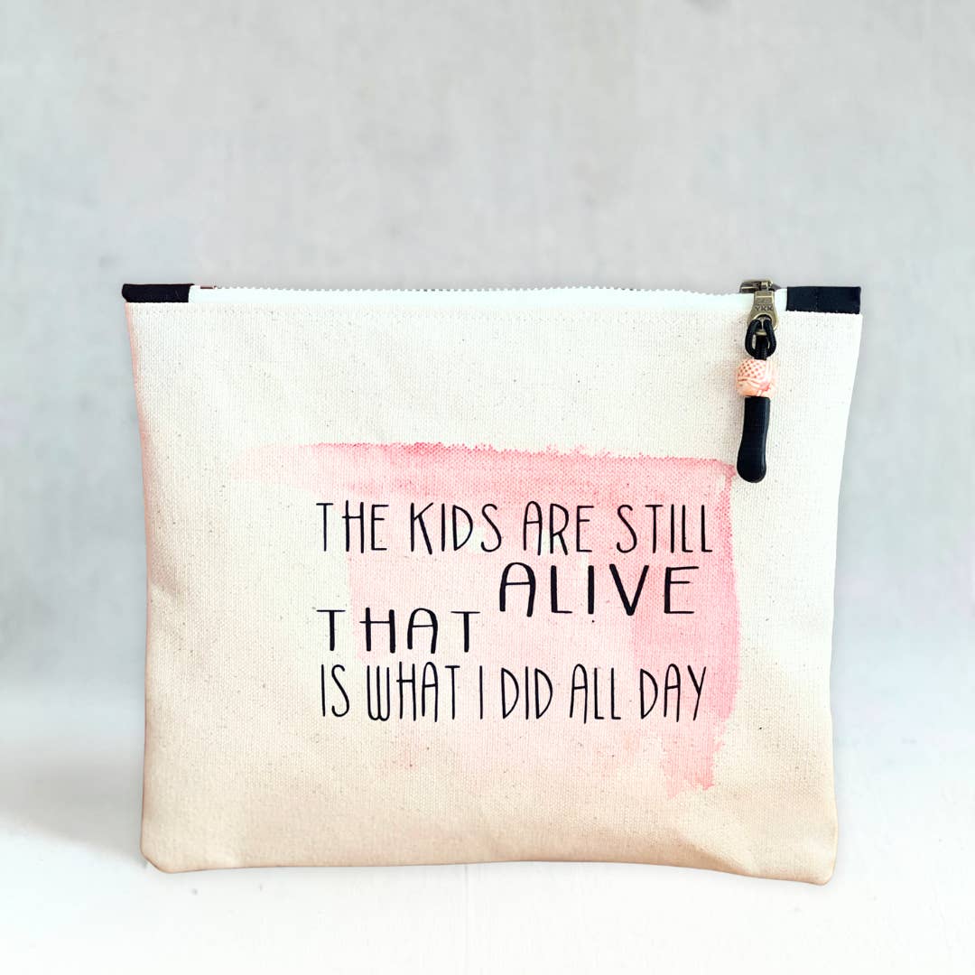 Canvas painted zip bag pouch SMALL - kids are still alive for wholesale by Pretty Clever Words
