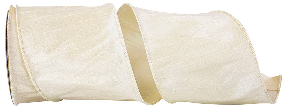 RELIANT RIBBON - Wholesale Ribbon - Gift Wrapping - Dupioni Supreme Wired Edge, Ivory, 4 In, 10 Yards