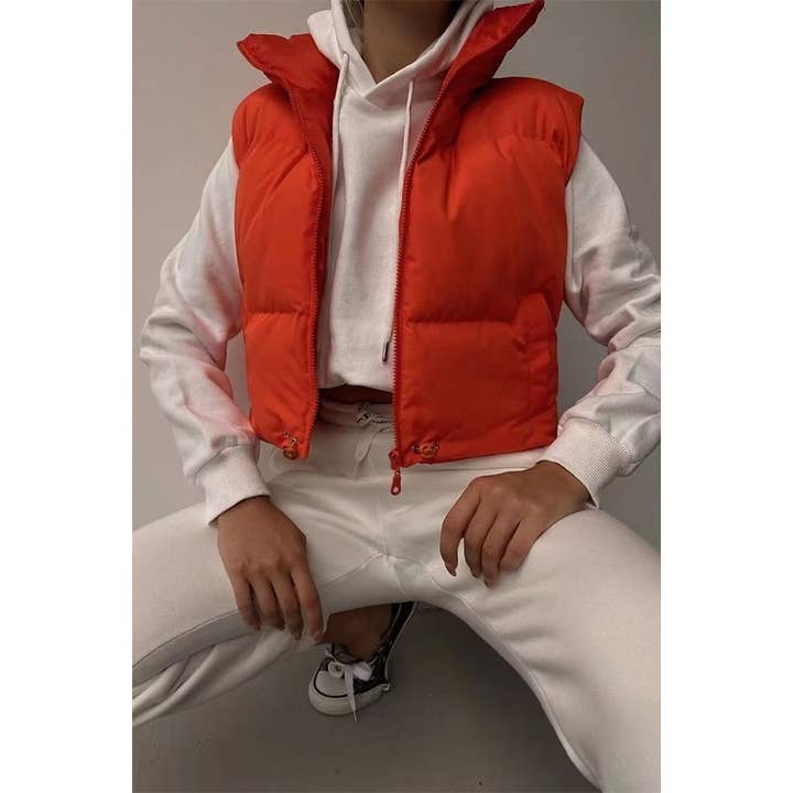 Sleeveless Zipped Stand Collar Cotton Vest for wholesale by Paperdoll