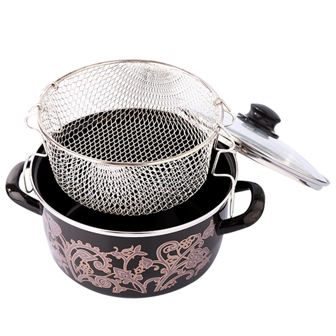 Hakan – wholesale Cooking pot – Begonya Enamel Deep Fryer Pot with Basket, 3 Pcs1