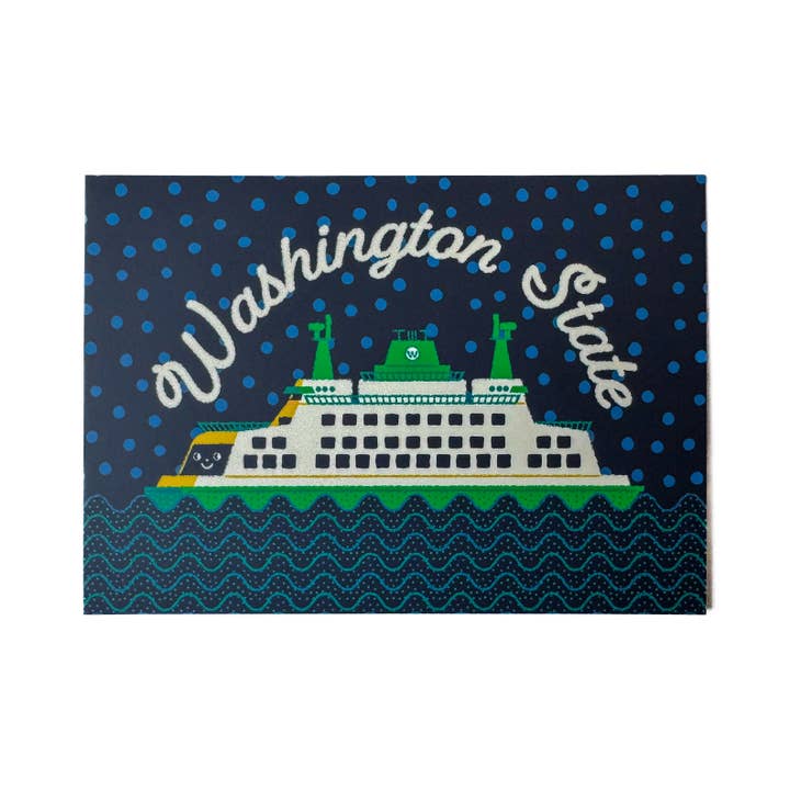 Cartolina del traghetto per lo Stato di Washington per la vendita all'ingrosso da parte di Wug Prints