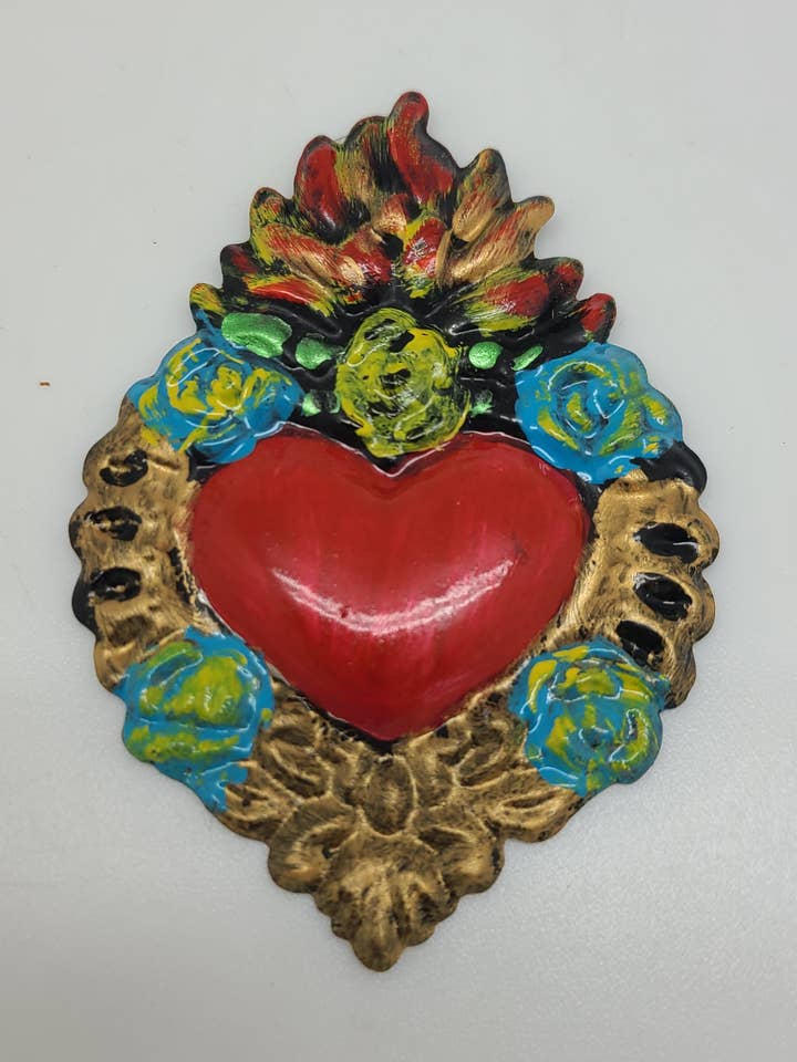 MXAL-MG- Mexican Hand-Painted Tin Heart Magnet for wholesale by Contreras Designs
