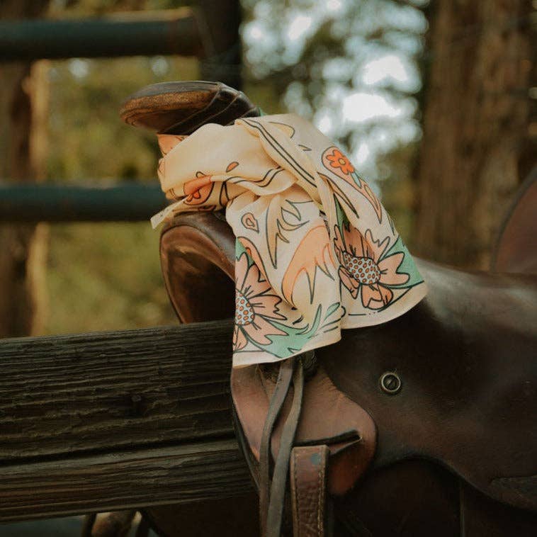 Tirzah Lane Art - Wholesale Scarf – Women's - Summer Ride: Western Scarf Bandana Silk Tencel Cowgirl Wild Rag1