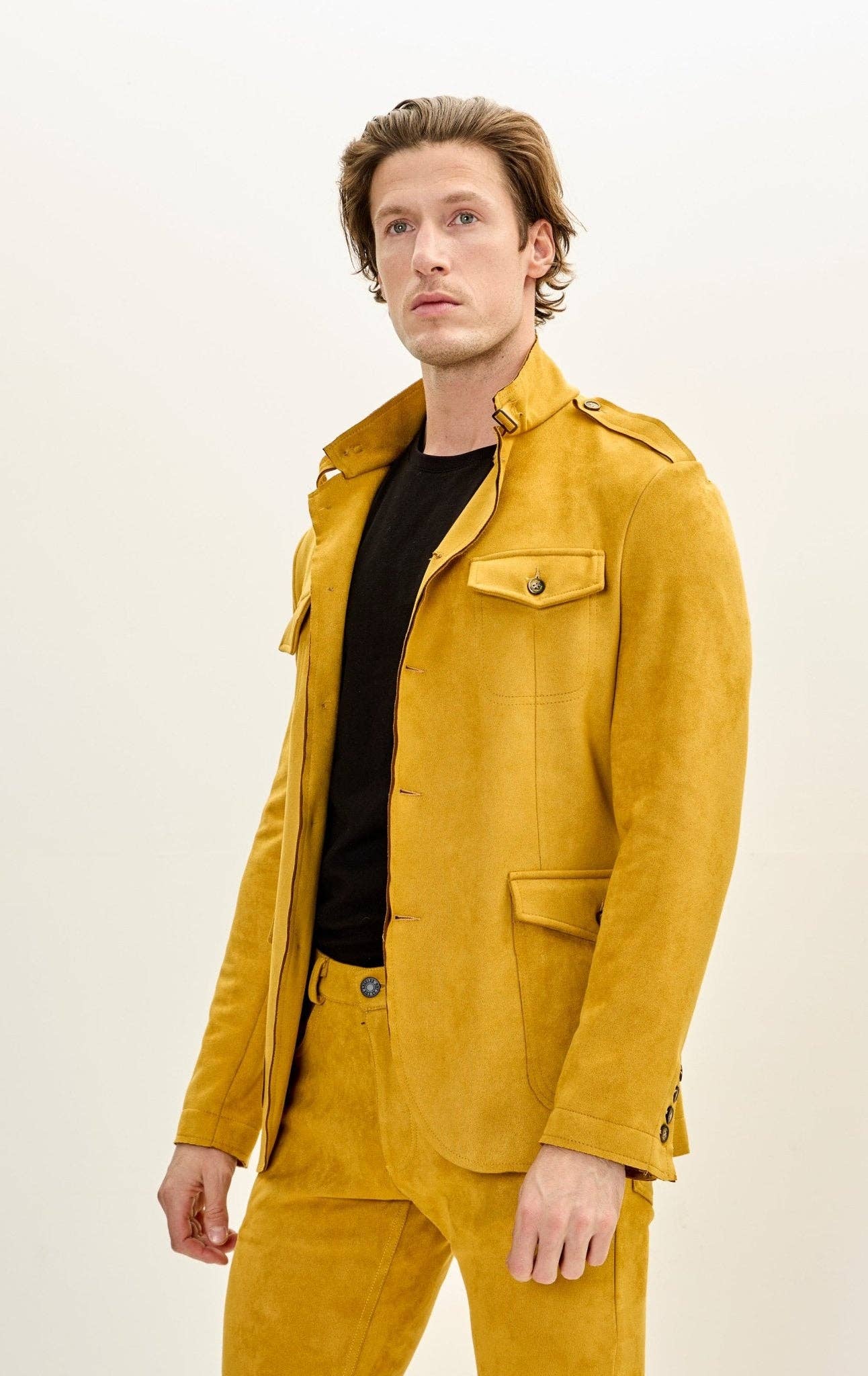 Men's Faux Suede Safari Jacket - Mustard for wholesale on Faire5