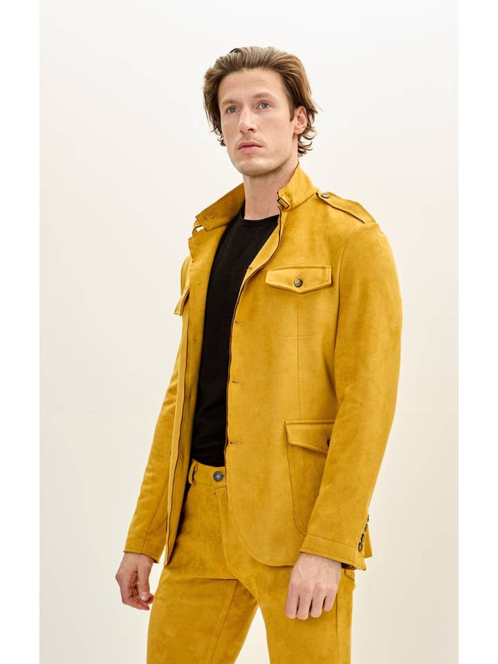 Men's Faux Suede Safari Jacket - Mustard for wholesale on Faire5