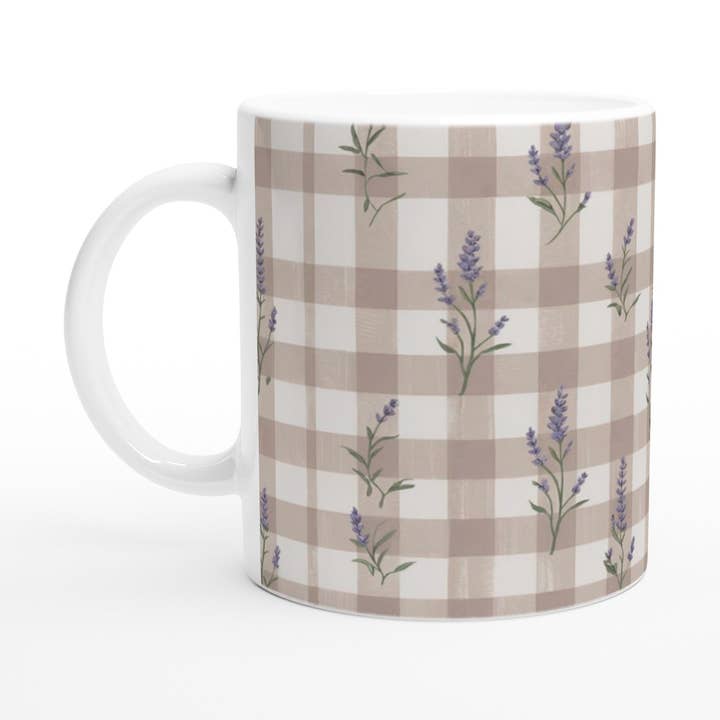 Mug à motif vichy rustique avec accents de lavande pour la vente par Aminelle & Willow