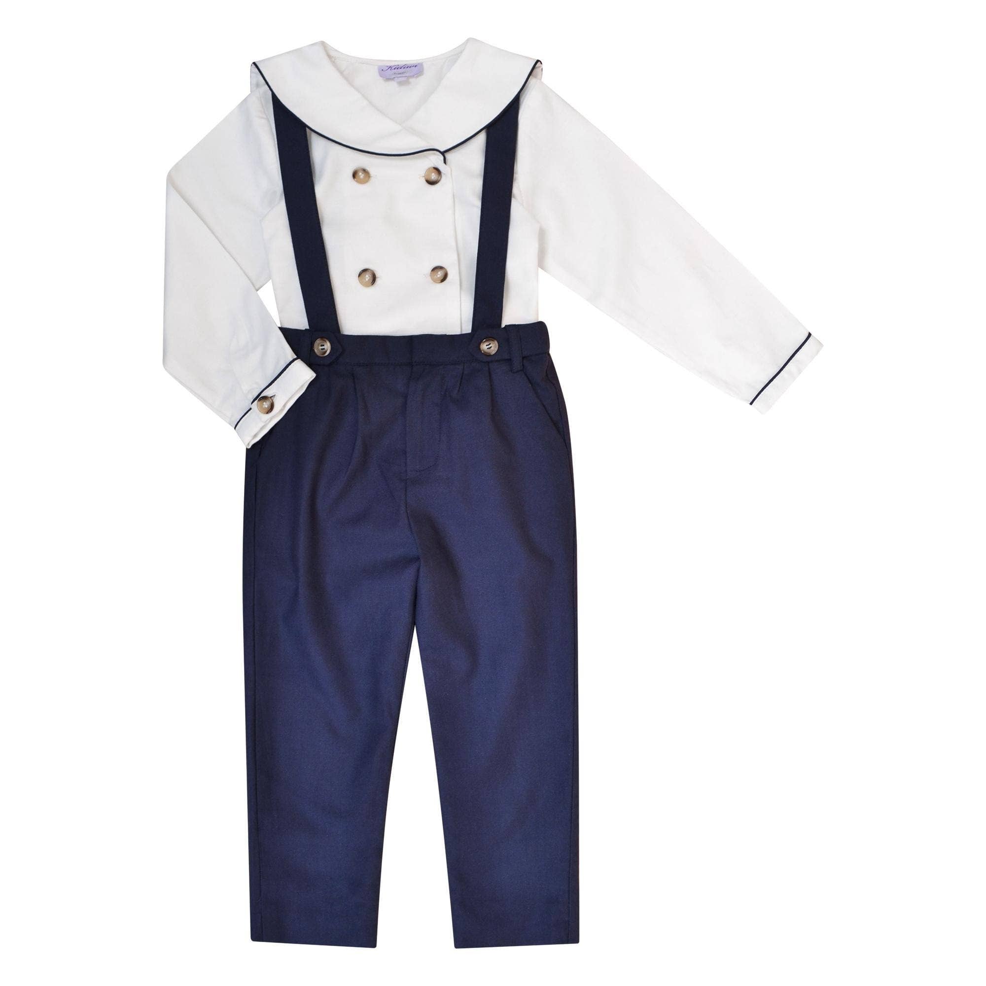 Kidiwi handmade - Wholesale Pants - Kids - Bertrand, Boys' trousers with removable suspenders, in navy organic cotton twill1