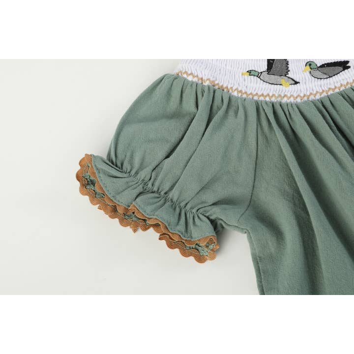 Lil Cactus - Wholesale Dress - Kids - Sage Green Mallard Smocked Bishop Dress