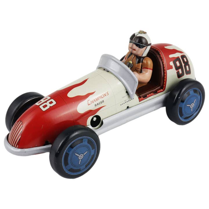Tribal Trade GmbH - Wholesale Decorative Figurine - Tin Toy Vintage Racer Gray Red Race Car Tin Car1