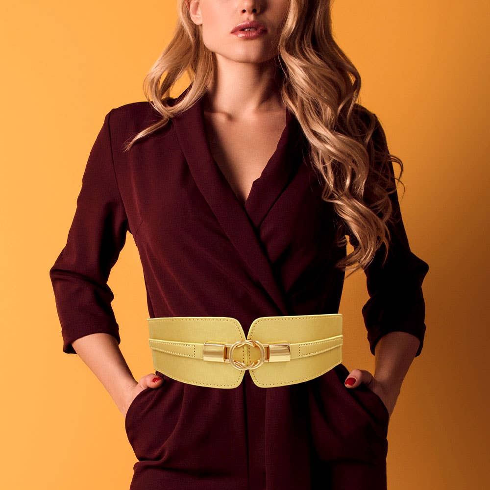 Sensibling Corp. - Venta al por mayor Cinturón - Mujer - Cinturón ancho elástico con hebilla metálica y detalle de cuero sintético4