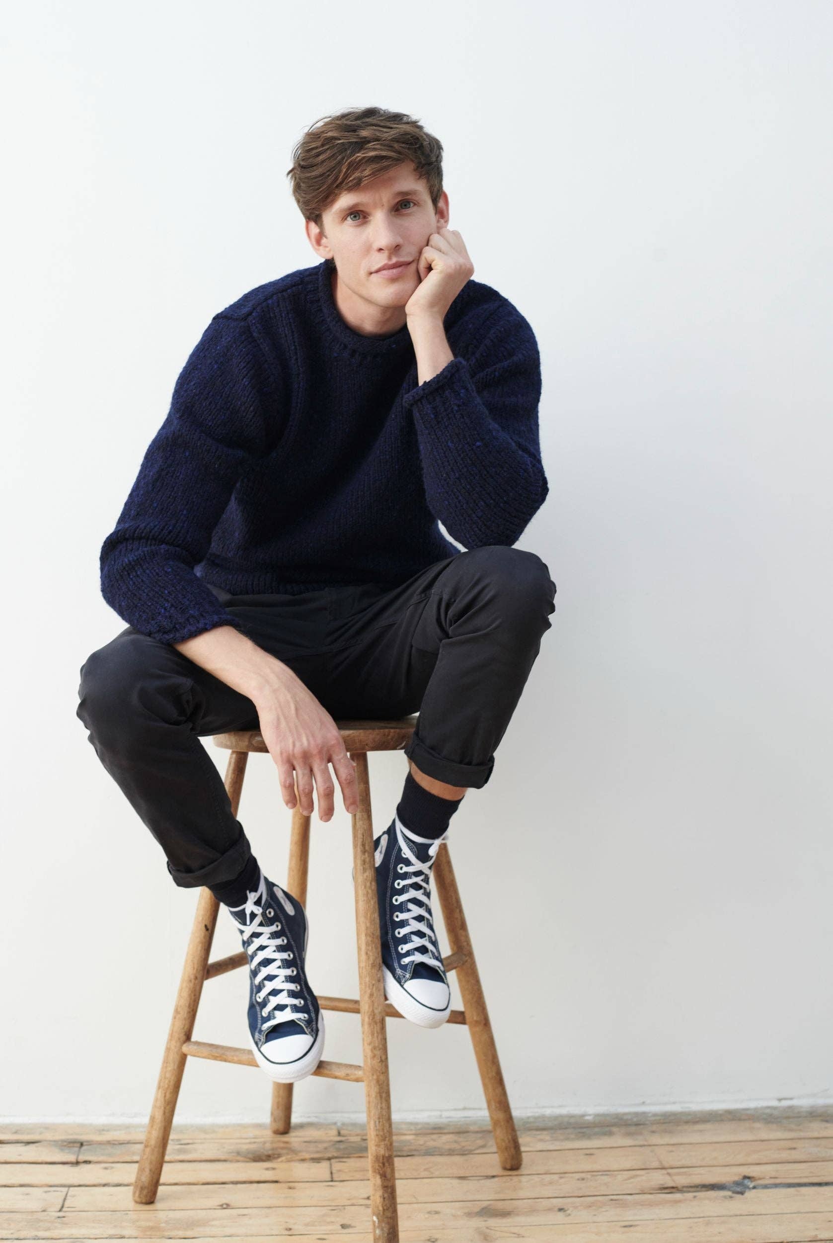 Aran Woollen Mills - Wholesale Knit Sweater - Men's - Raheen Tweed Roll Neck Mens Sweater - Navy2