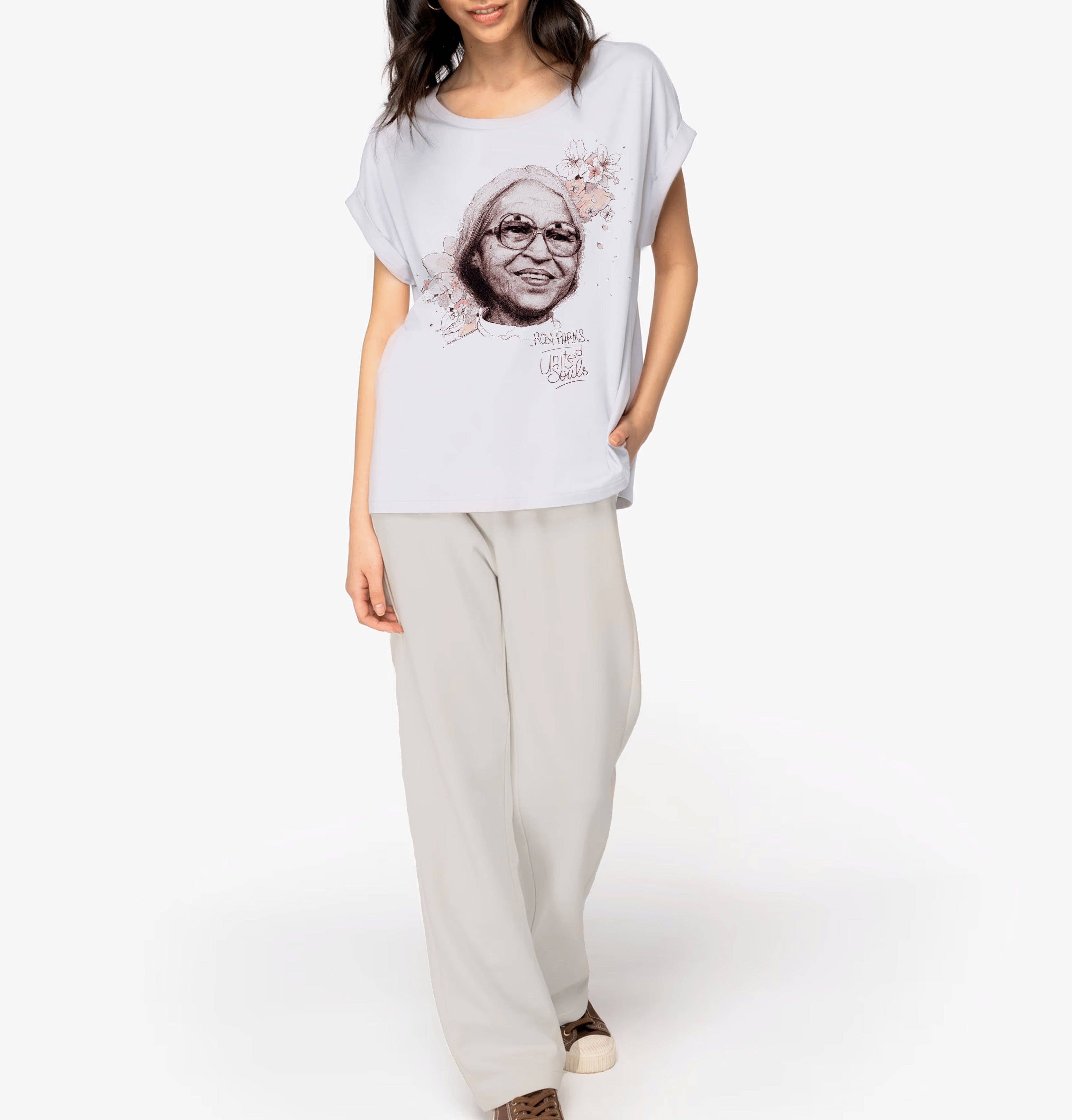 UNITED SOULS – wholesale Screen printed t-shirt – Women′s – Rosa Parks I Women's T-shirt with Turn-Up Sleeves5