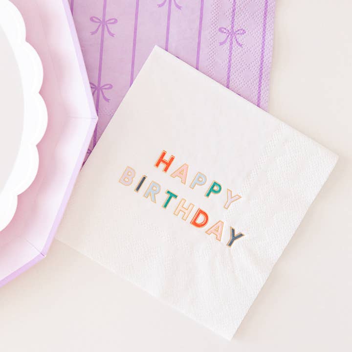 Bonjour Fête - Wholesale Disposable Napkin - BLANC WHITE SIGNATURE HAPPY BIRTHDAY COCKTAIL NAPKINS1