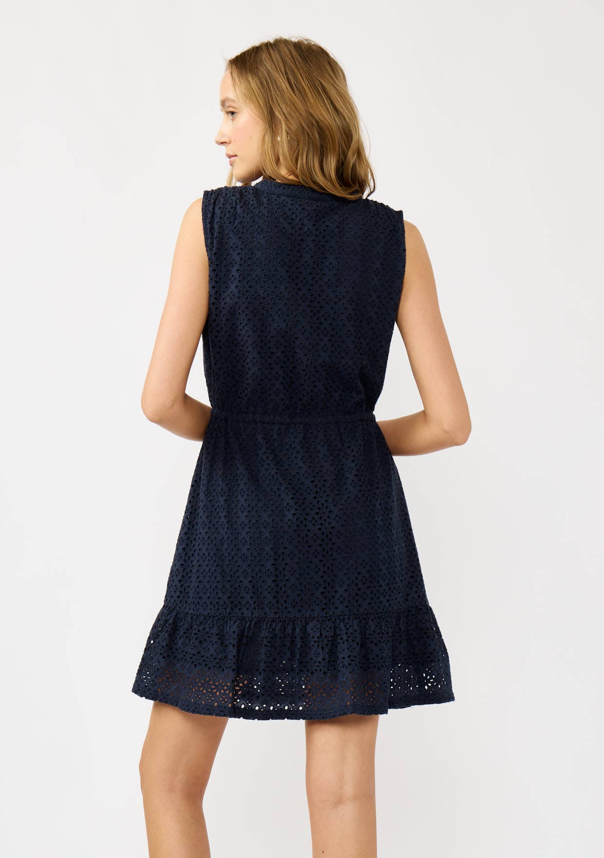 Navy Floral Eyelet Button-Down Tank Dress for wholesale on Faire2