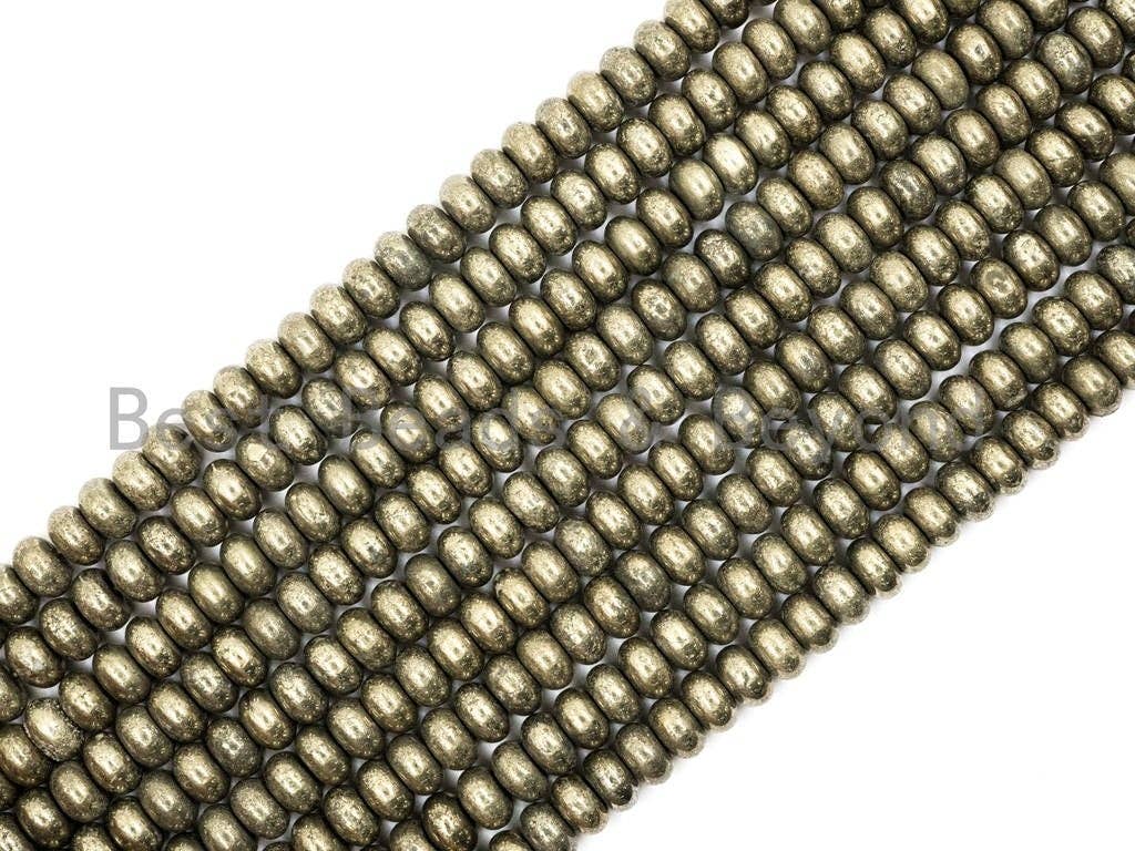 BestBeads&Beyond - Wholesale Beads - Quality Natural Pyrite beads,Rondelle Smooth Pyrite Gemstone Beads, 2x3mm/4x3mm/4x6mm/8x5mm/6x10 Rondelle Beads, 15inch FULL strand, SKU#W32
