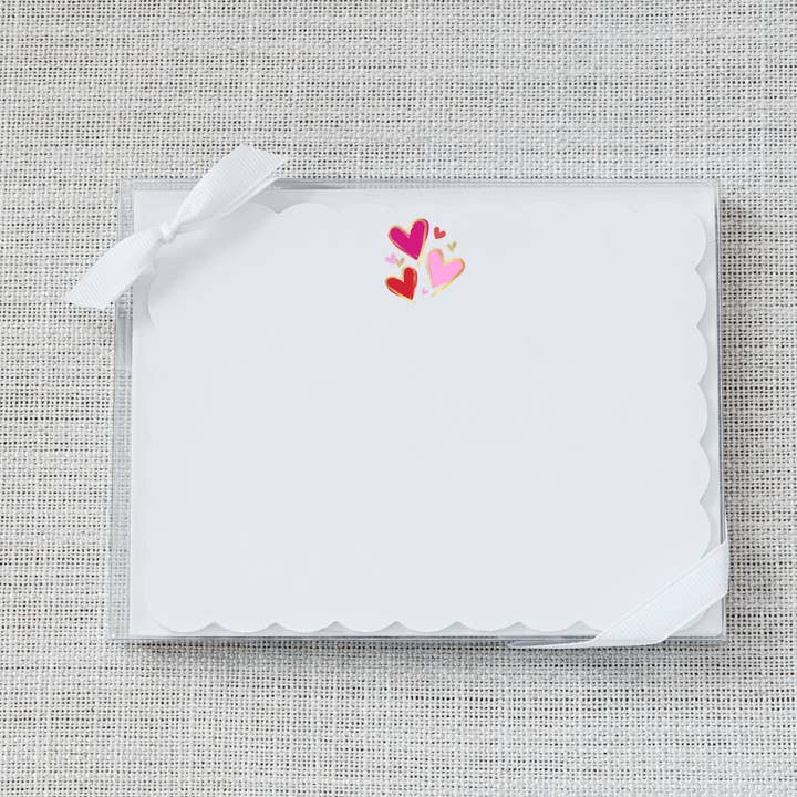 Faux Metallic Hearts - Scallop Flat Notecard - Set of 15 for wholesale by So Thoughtful Gifts