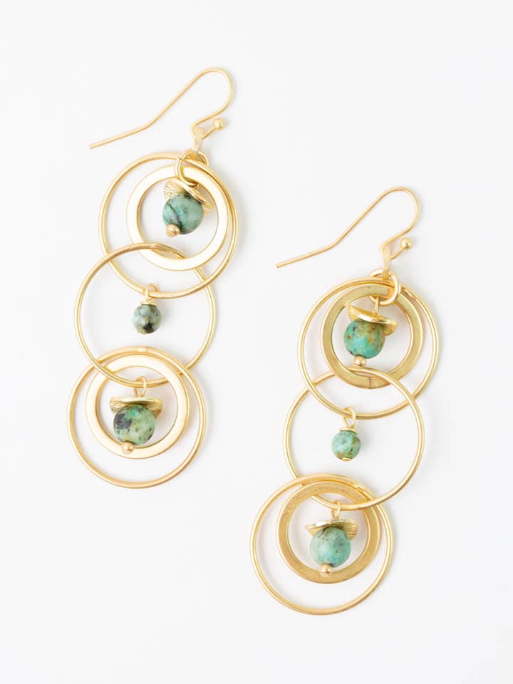 Tranquil Gardens African Turquoise Hoop Dangle Earrings for wholesale by Anne Vaughan Designs Jewelry