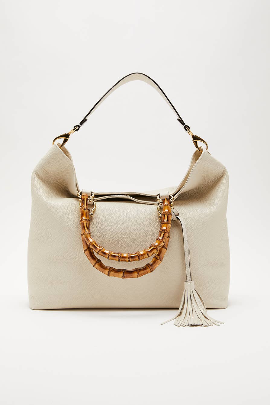 Biagini - Vente Sac porté épaule – femme - Grand sac en bambou en cuir Latte