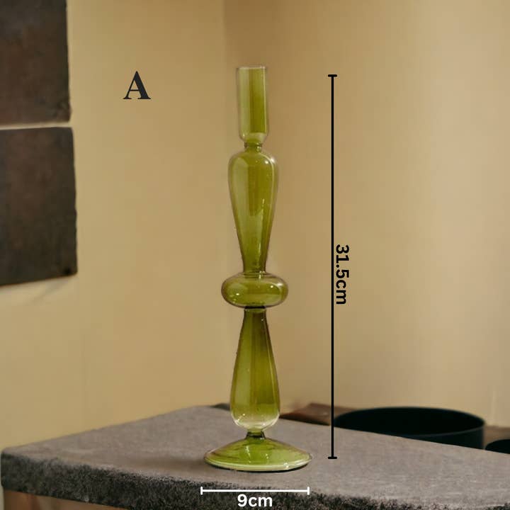 IVORE.GROUP (We cover All Import duty) - Wholesale Candle Holder - Olive Green Glass Candlestick Holder | Table Decor