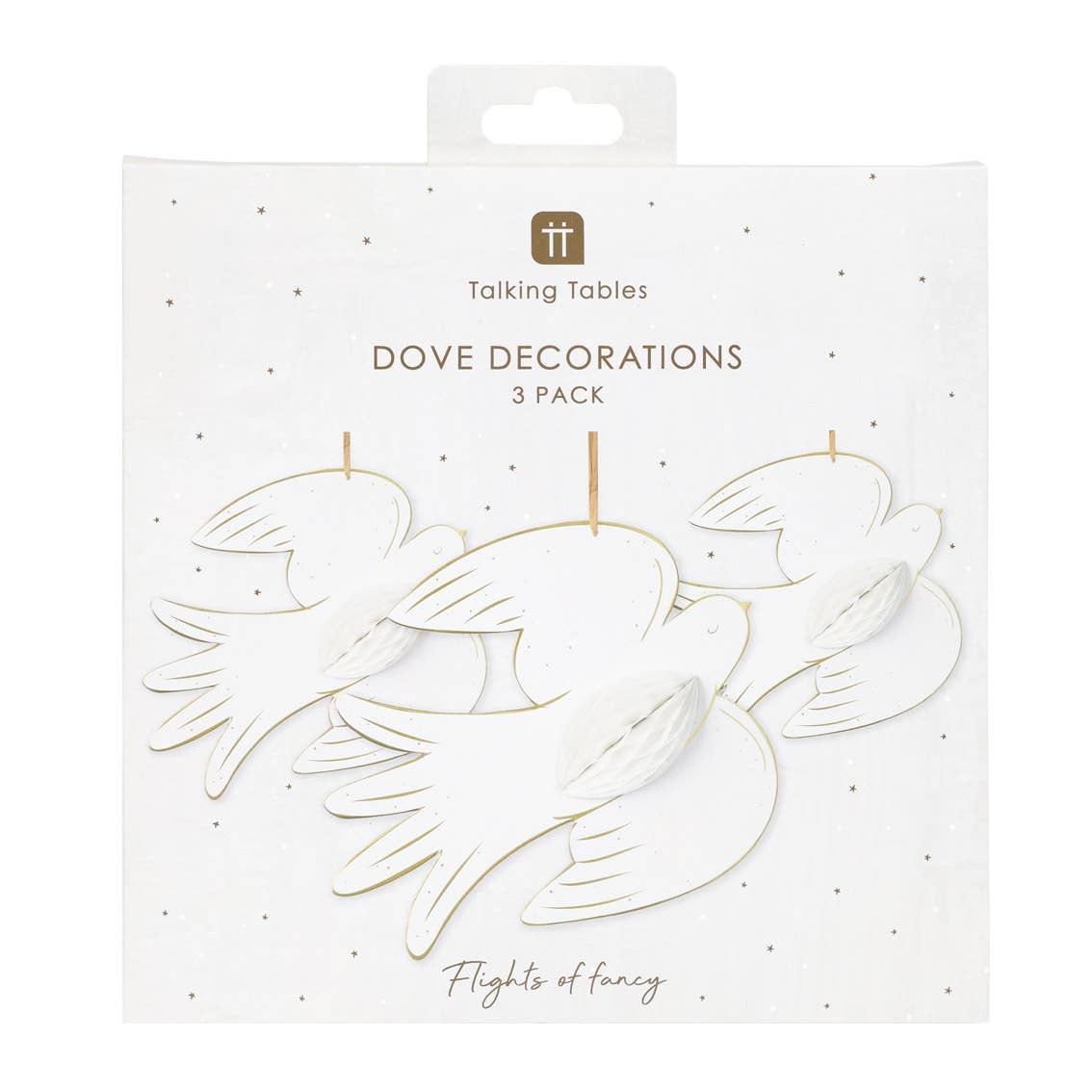 Talking Tables UK – wholesale Ornament set – Dove Honeycomb Hanging Decorations | 3 Pack | Christmas |1