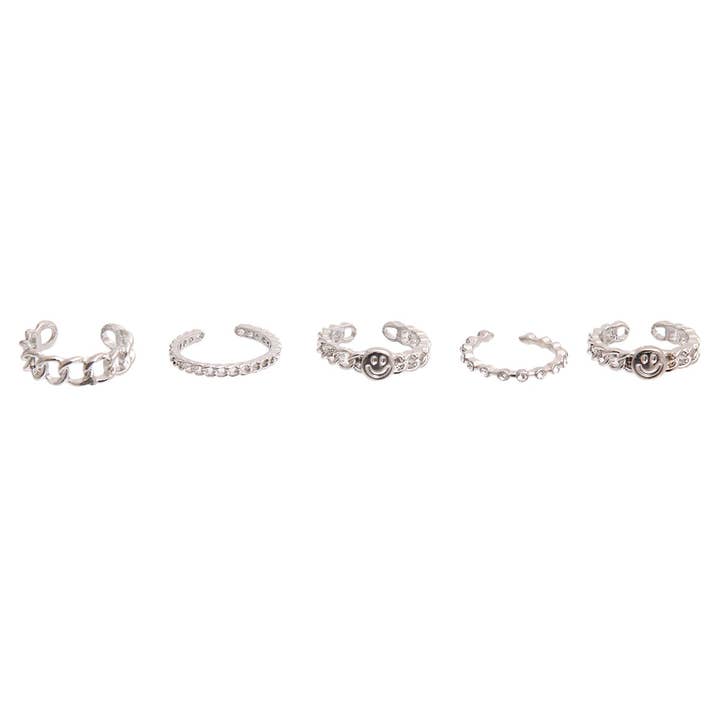 Silver Emoji 5 Pcs Rings for wholesale by PinktownUSA