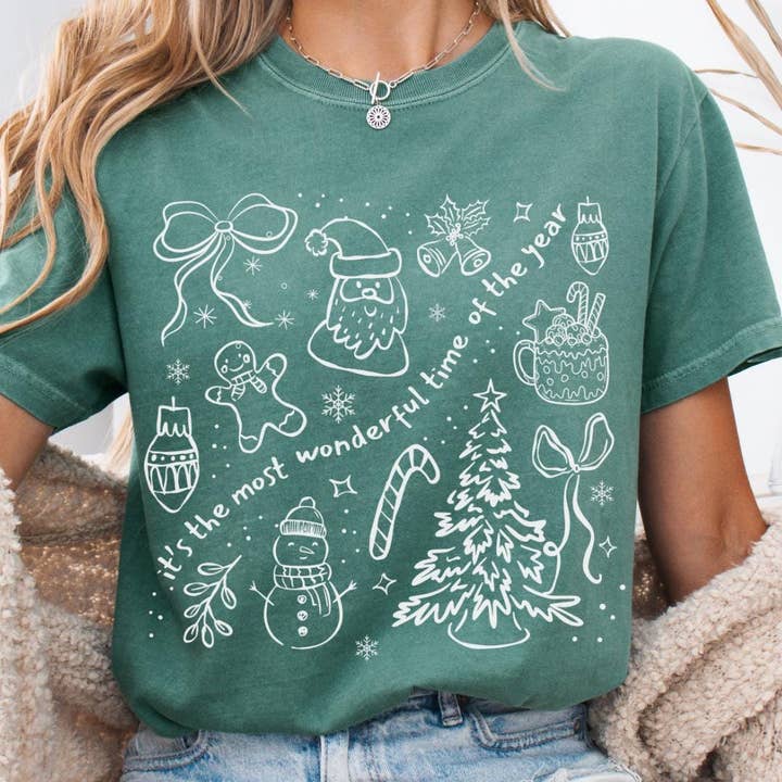 Glaime - Wholesale T-Shirt (Graphic) - Unisex - Comfort Colors Christmas Shirt With Bow, Holiday Sweatshirt3