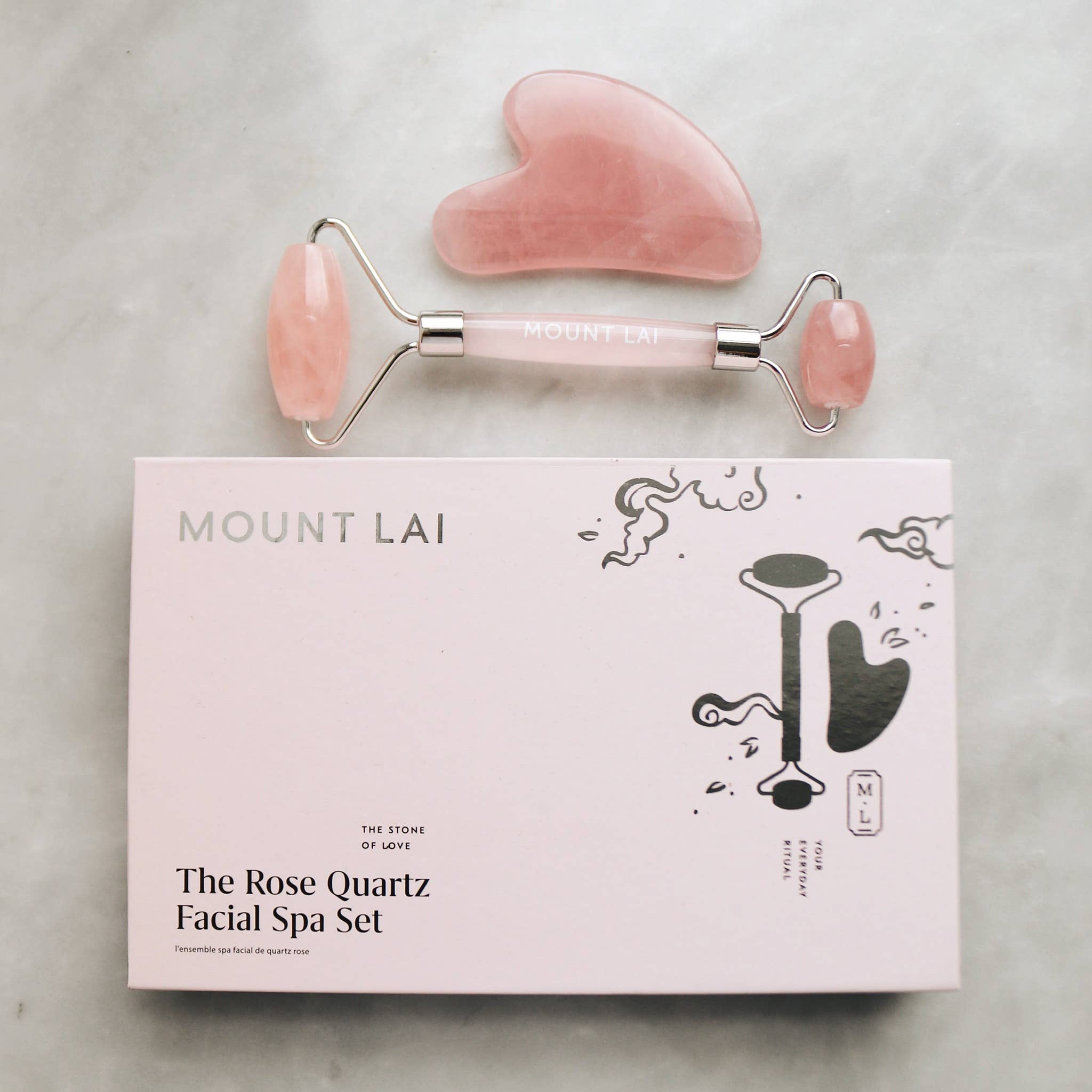 Mount Lai - Wholesale Gua Sha Tool - Rose Quartz Facial Spa Set4