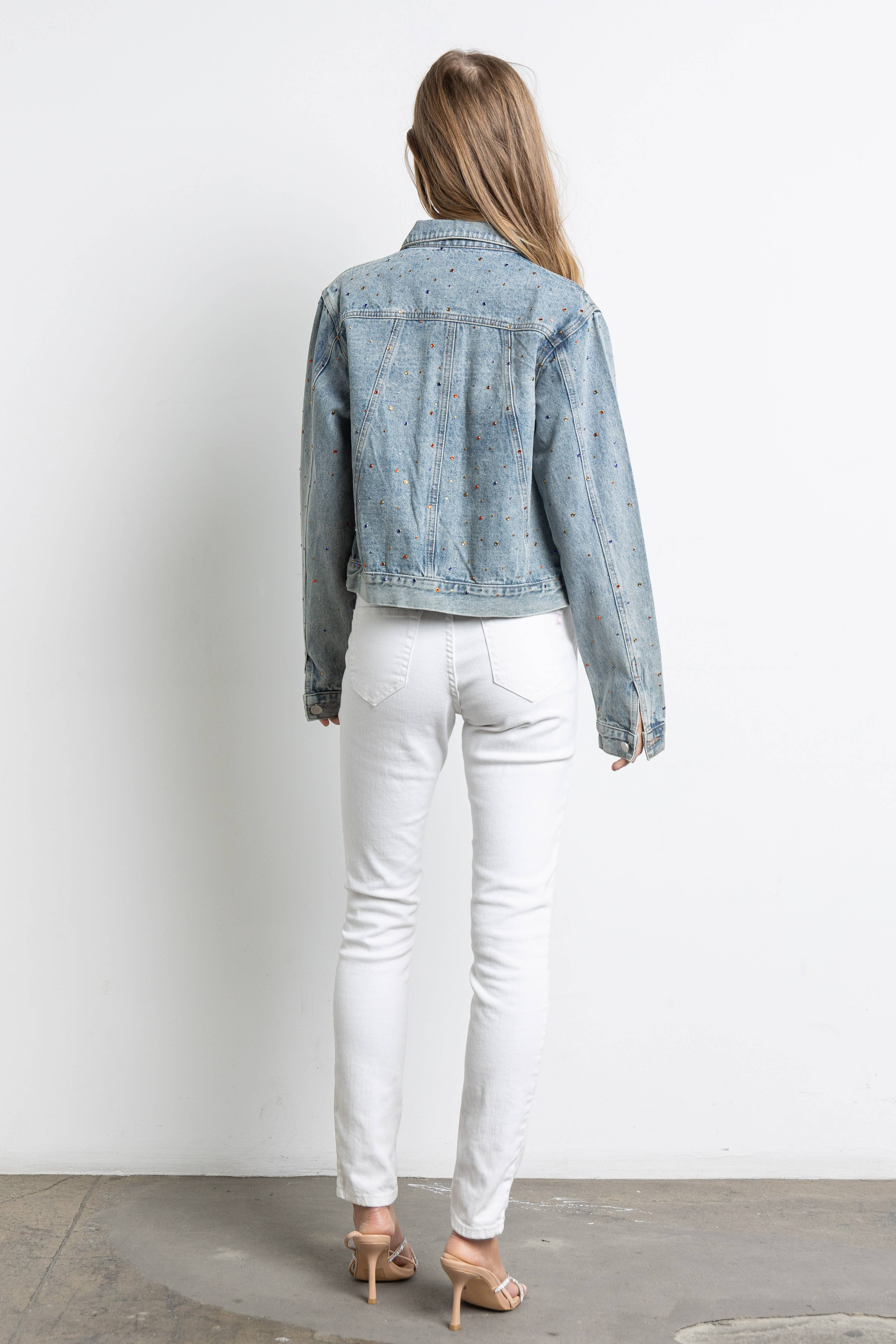 KIWI - Vendita all'ingrosso Giacca di jeans - Donna - Giacca in denim con strass multicolore IJ21285