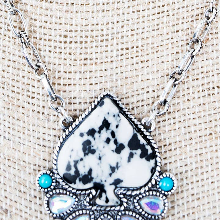 Wholesale Accessory Market - Wholesale Pendant/Charm Necklace - Rogue Edge Howlite Spade Silvertone Necklace1