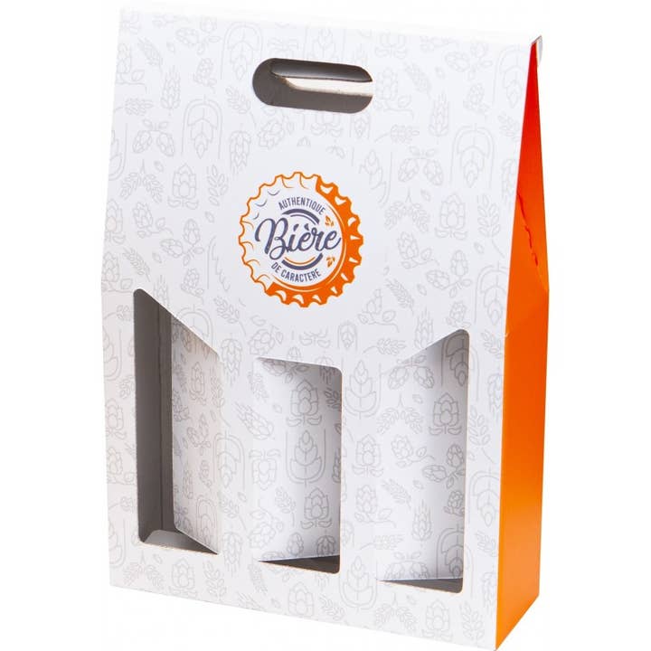 Deffrennes - Wholesale Beer/Wine Caddy - FSC cardboard case for 3 bottles with beer capsule design1