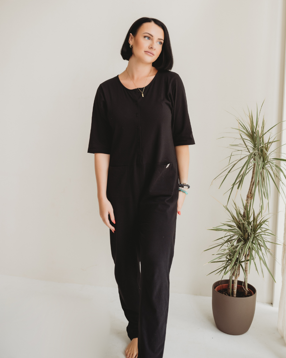 Mila Black Long Sleeve Jumpsuit for wholesale on Faire9