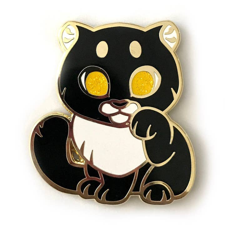 Black Panther Lucky Cat Enamel Pin - Black&White for wholesale by ShinePaw Design