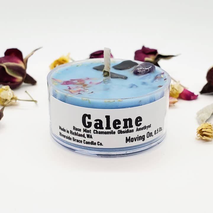 Riverside Grace Candle Co. - Wholesale Tea Light Candles - Galene Crystal Tealight (0.5 oz) - Moving On & Healing
