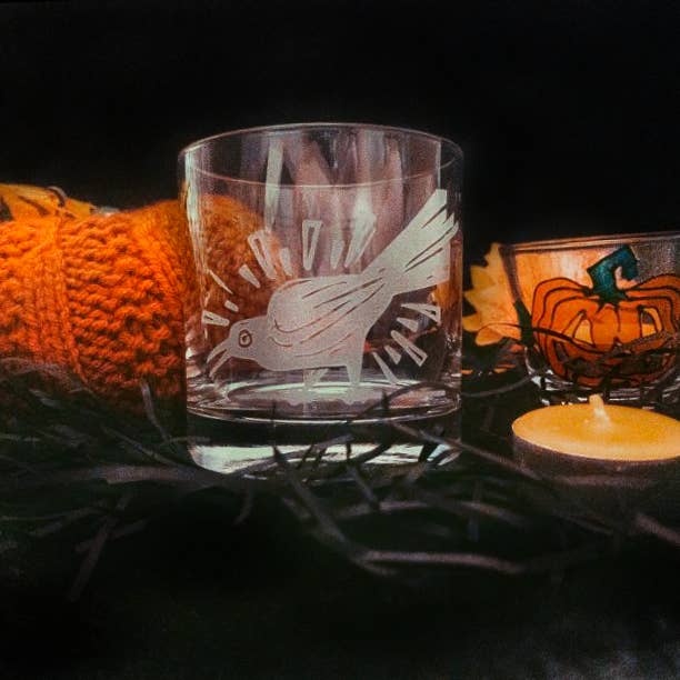 Monster Dance Designs – wholesale Cocktail-/likörglas – Grackle Kråka fågel etsad whisky glas