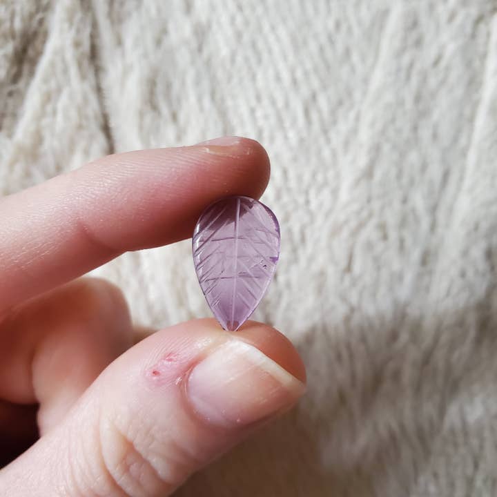 Little Carved Amethyst Leaf Cabochon for wholesale by Copper Bug Jewelry