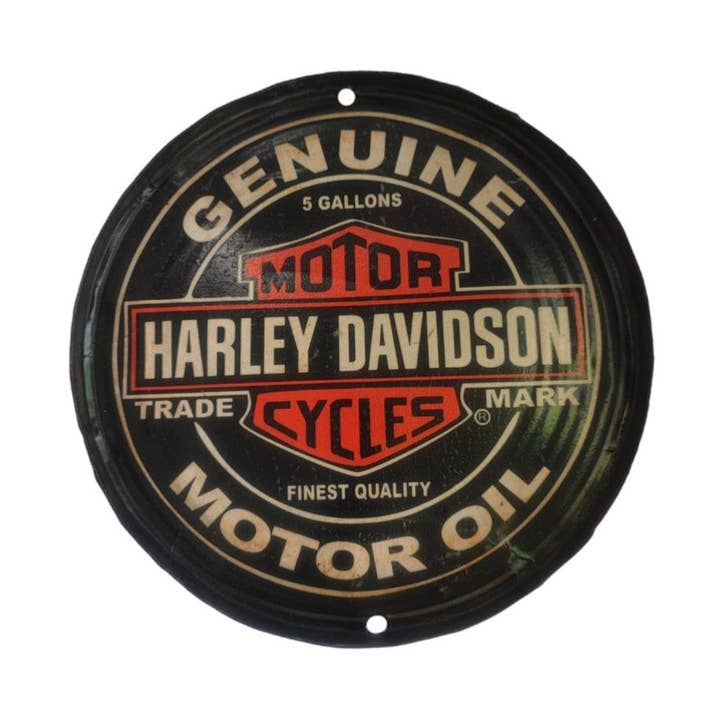 Suspension murale Harley Davidson couvercle en étain recyclé 27,5 cm de diamètre pour la vente par Shared Earth