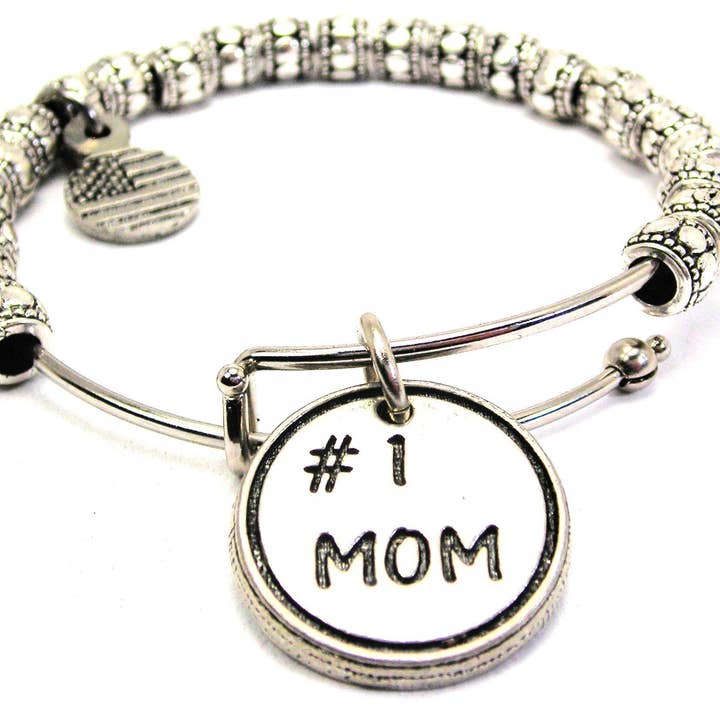#1 Mom Metal Beaded Bracelet Mother's Day Gift Mommy Mother for wholesale by Chubby Chico Charms